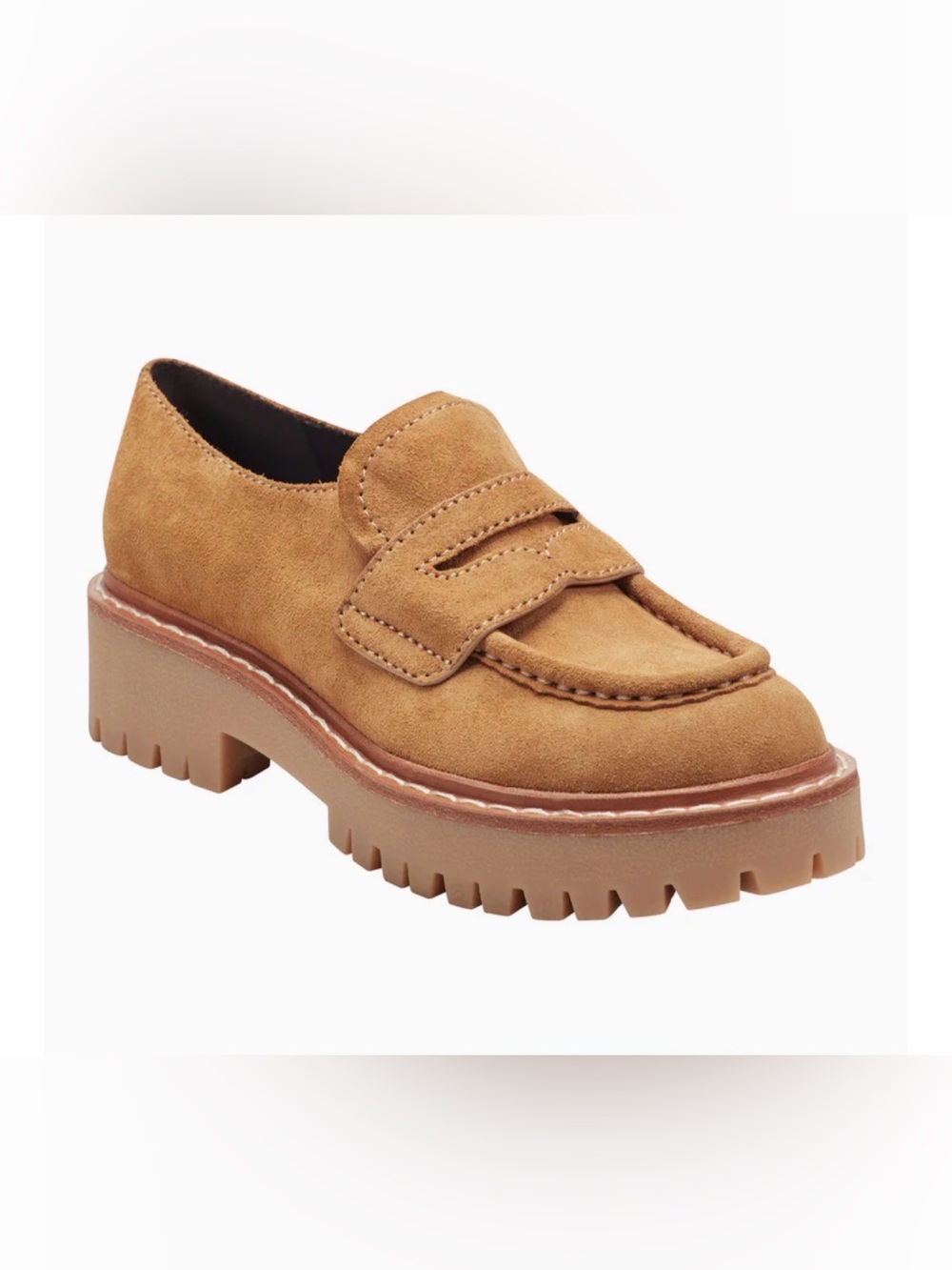 Marc Fisher Norton Lug Sole Leather Loafer Natural Suede 8M